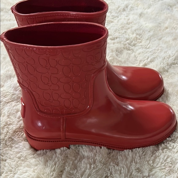 Coach Red Rain & Snow Boots with Embossed Design - Picture 1 of 7